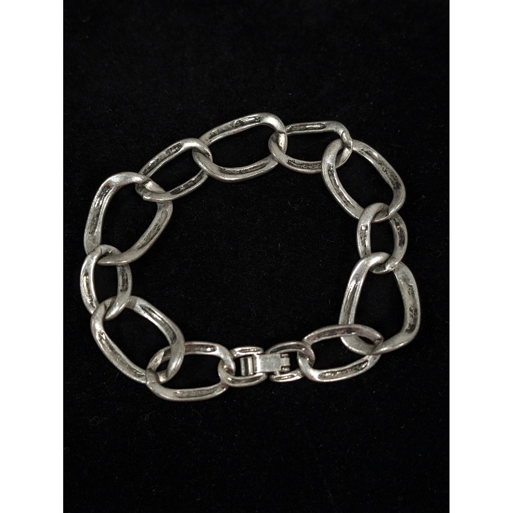 Silver Tone Chain Link Bracelet Distressed Industrial Style 7 Inch - Picture 5 of 6